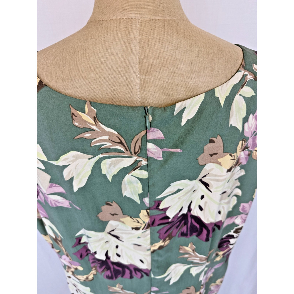 Vintage Y2K NEXX Green Floral Silk Sleeveless Sheath Maxi Dress XL #5-0188 - Picture 8 of 9
